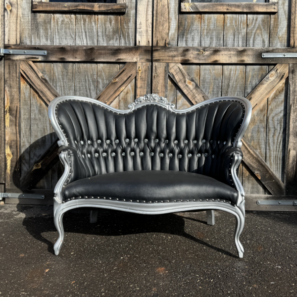 Black & Silver Leather Cabriole Settee