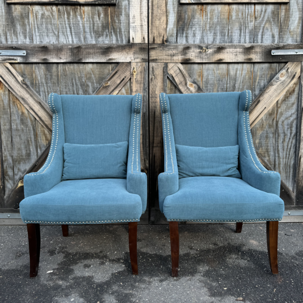 Blue Traditional Winged Back Chairs, Set of 2