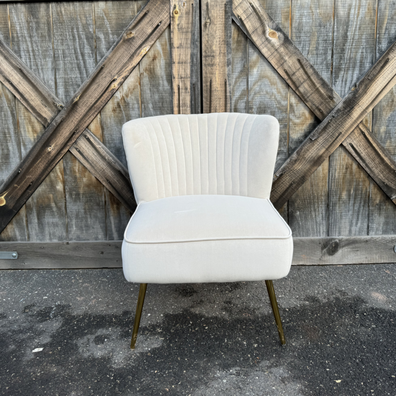 Ivory Velvet Side Chair with Golden Metal Legs