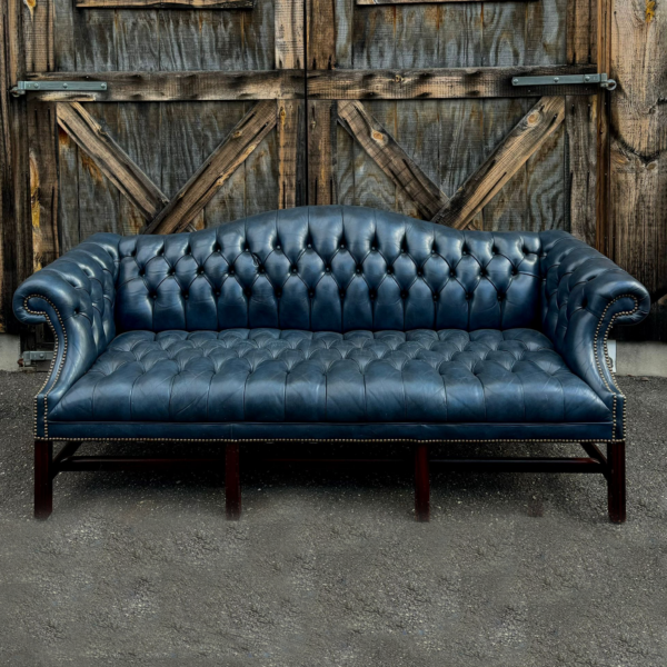 Navy Blue Leather Chesterfield Sofa