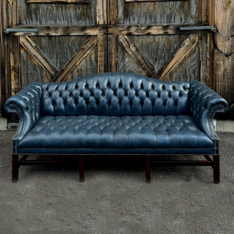 Navy Blue Leather Chesterfield Sofa