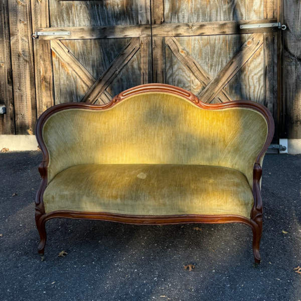 Olive Velvet Cabriole Settee