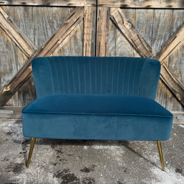 Teal Velvet Settee with Gold Legs