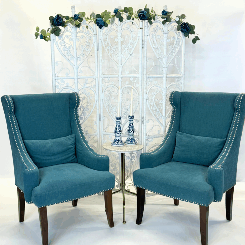 Blue Traditional Winged Back Chairs
