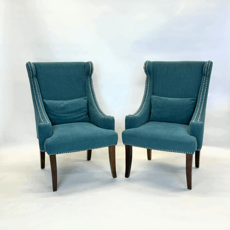 Blue Traditional Winged Back Chairs - Image 2