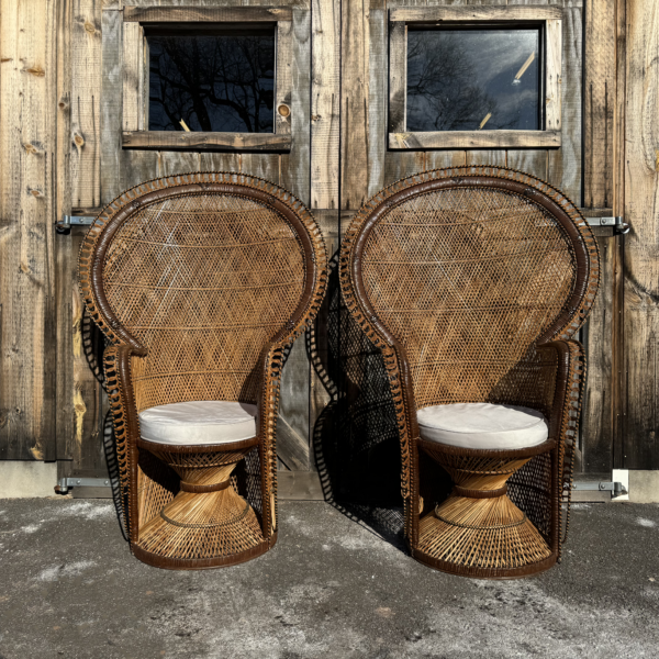 Vintage Wicker Peacock Chairs, Set of 2