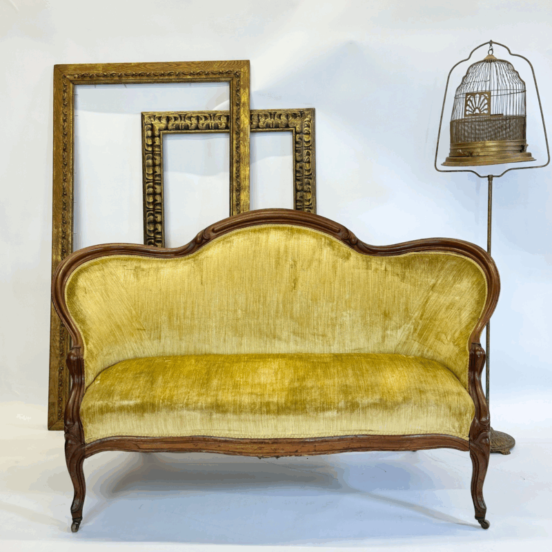 Olive Velvet Cabriole Settee