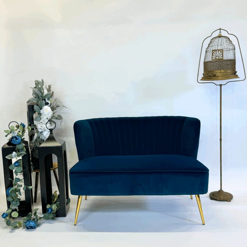 Teal Velvet Settee with Gold Legs
