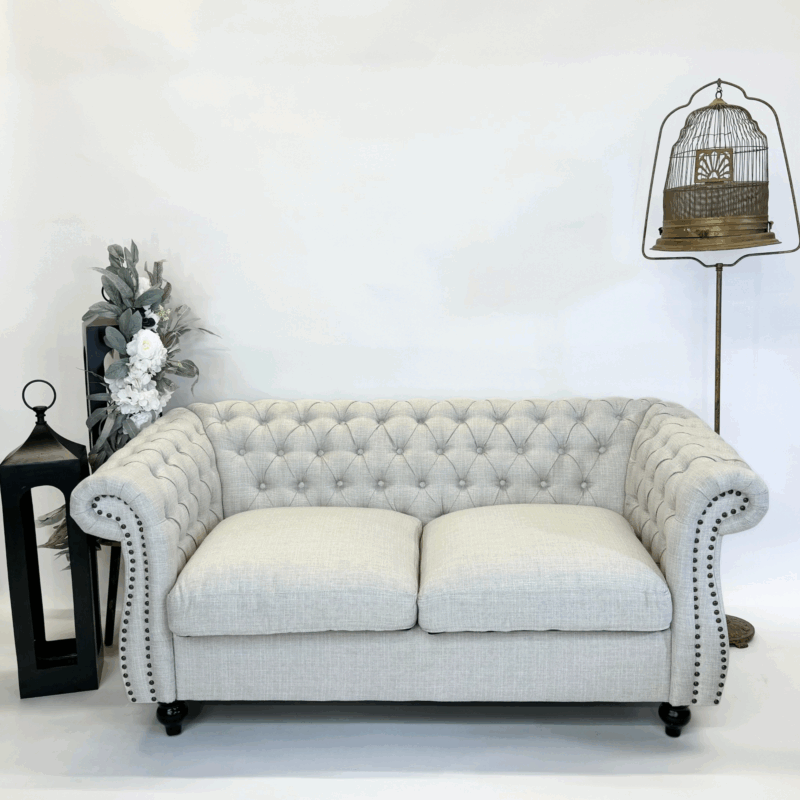 White Chesterfield Settee with Tufted Cushions