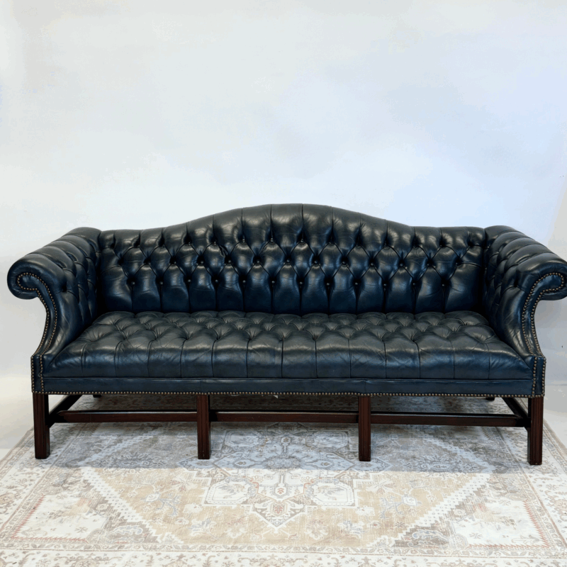 Navy Blue Leather Chesterfield Sofa