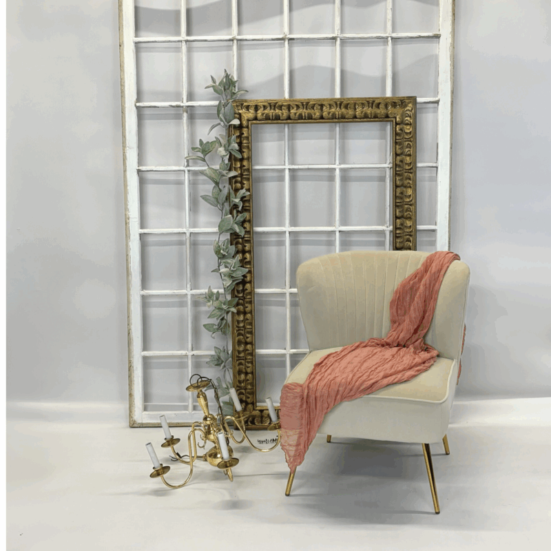 Ivory Velvet Lounge Chair with Gold Metal Legs - Image 3