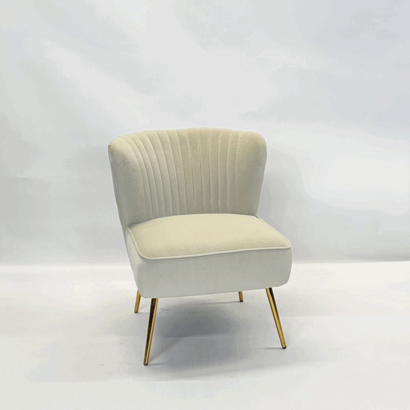 Ivory Velvet Lounge Chair with Gold Metal Legs