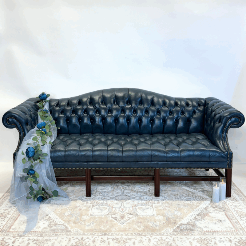 Navy Blue Leather Chesterfield Sofa - Image 2