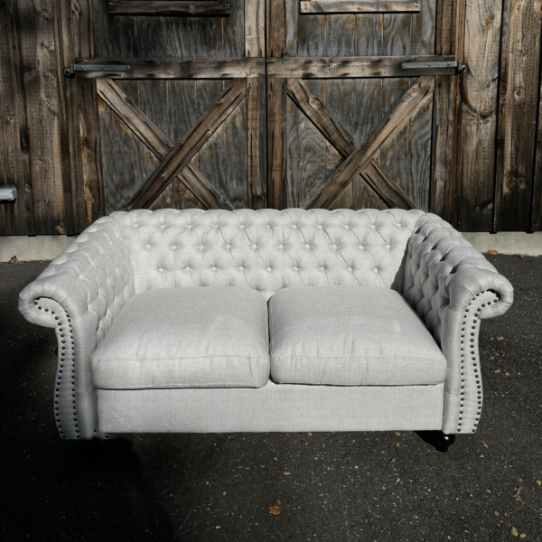 White Chesterfield Settee with Tufted Cushions