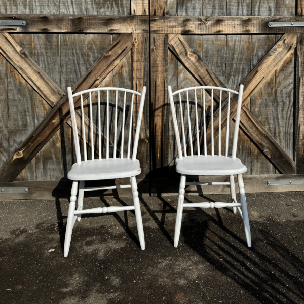 White Distressed Farm Windsor Chairs, Set of 2