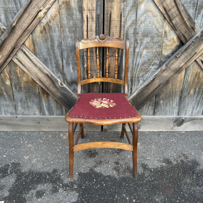 Wooden Chair with Floral Embroidery