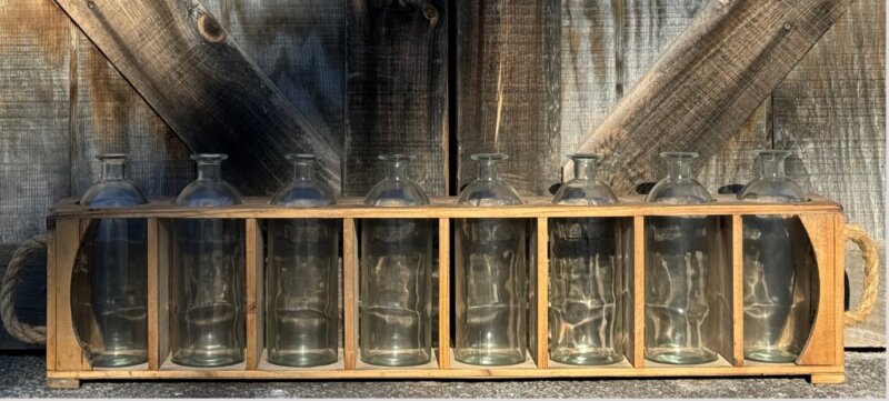 Apothecary Bottles in Rustic Holder Set