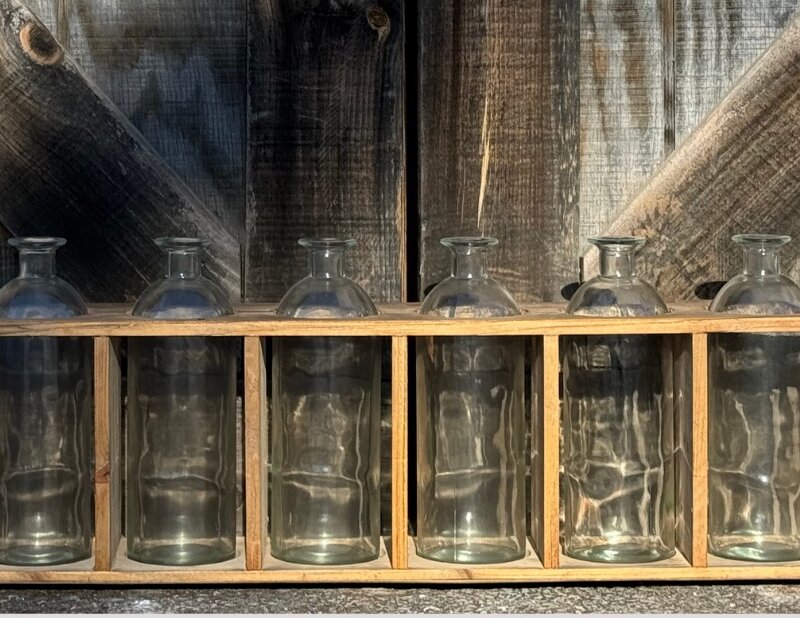 Apothecary Bottles in Rustic Holder Set