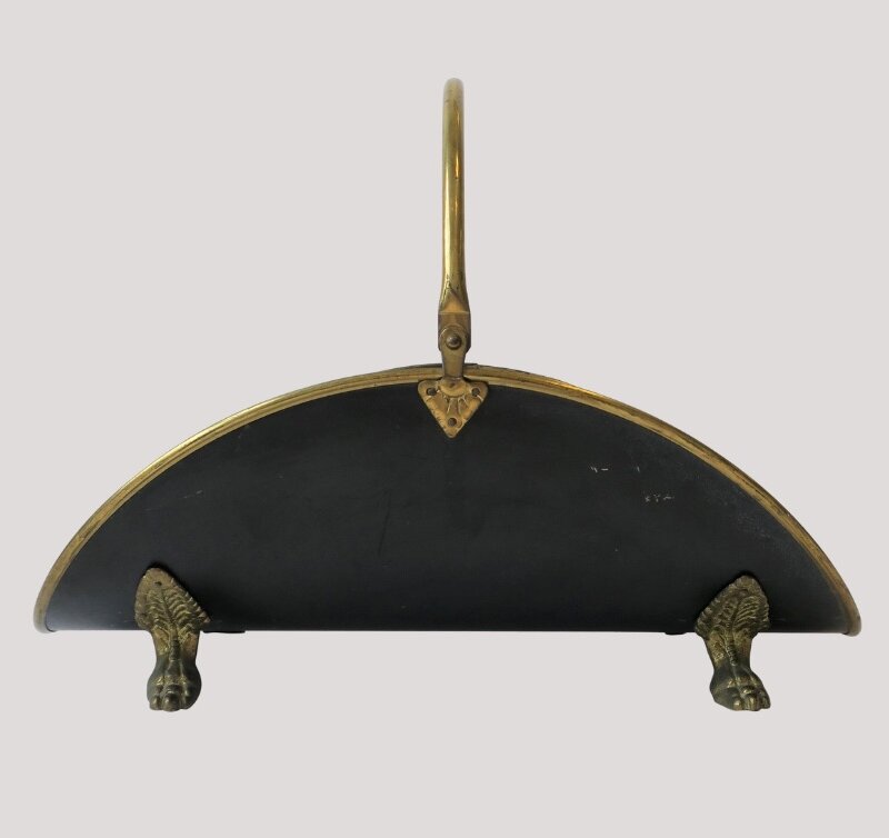 Vintage Black Tole Metal & Brass Footed Log Holder