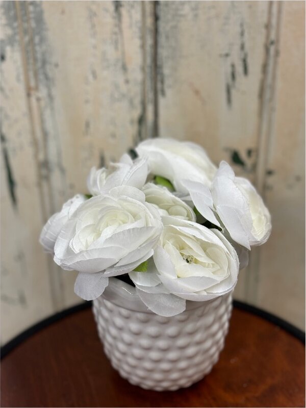 White Faux Flowers in White Vase