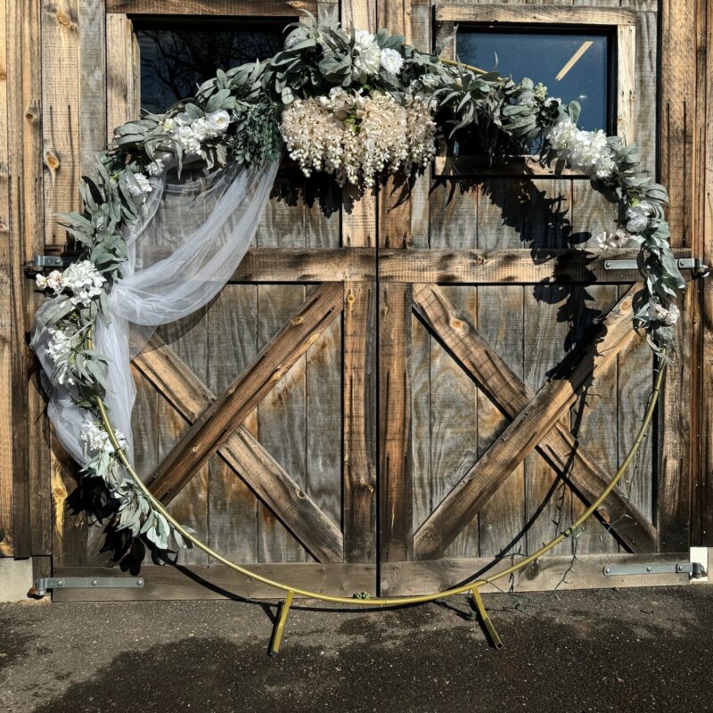 Circular Gold Arch w/ Faux Florals & Drape