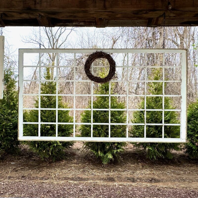 Wooden Window Panel Backdrop, Twig Wreath