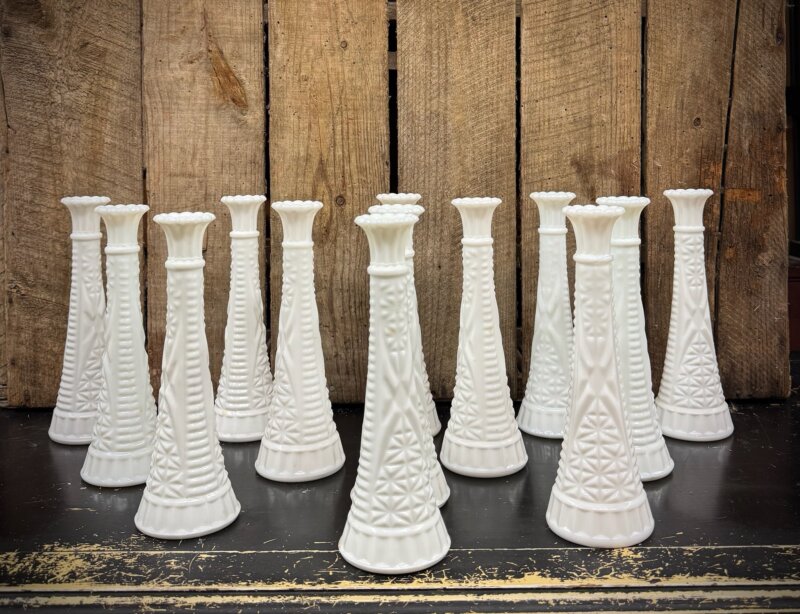 Assorted Milk Glass Vases (Set of 13)