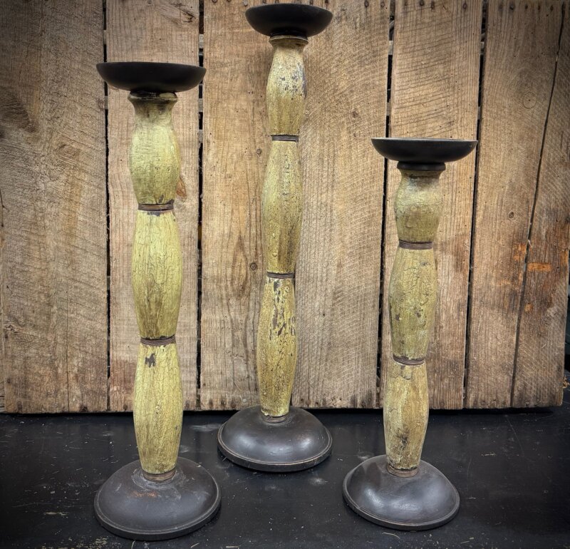 Brown Oversized Wooden Pillar Holder (Set of 3)