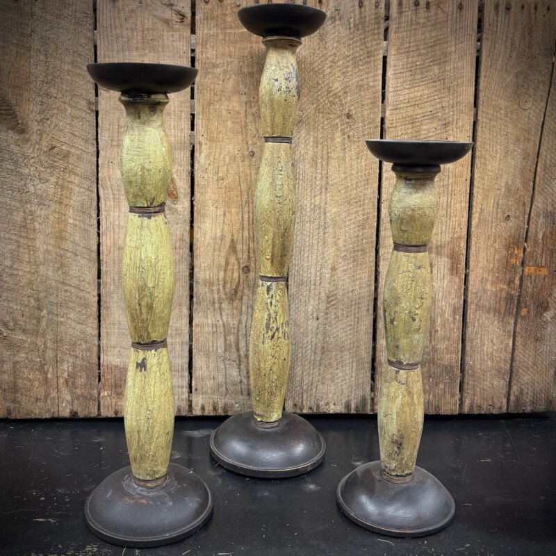 Brown Oversized Wooden Pillar Holder (Set of 3)