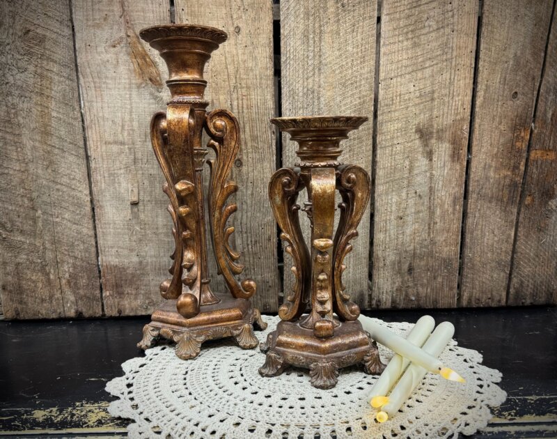 Carved Bronze Candle Holders (Set of 2)