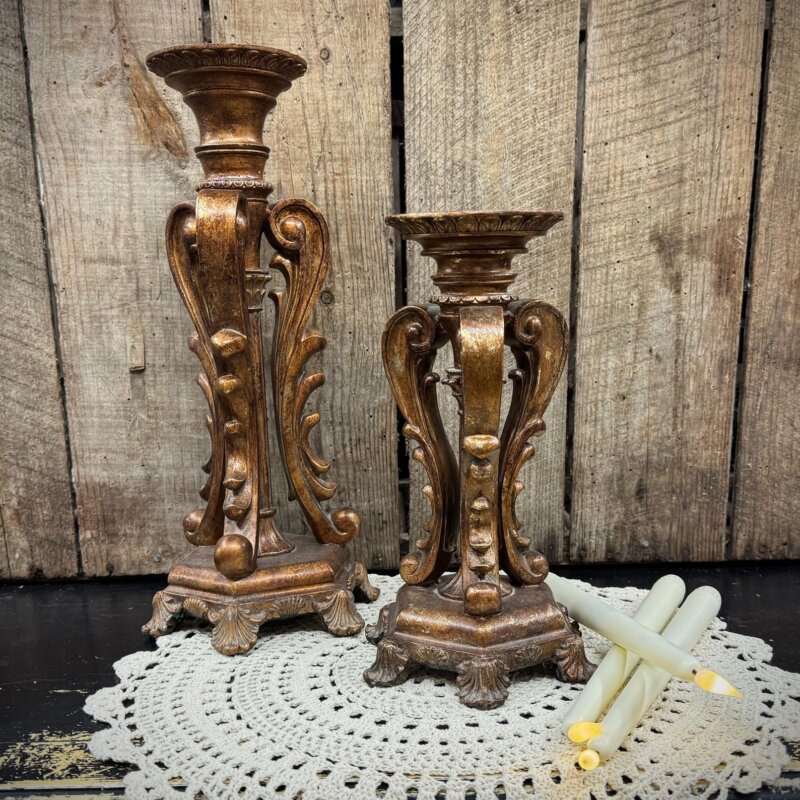 Carved Bronze Candle Holders (Set of 2)
