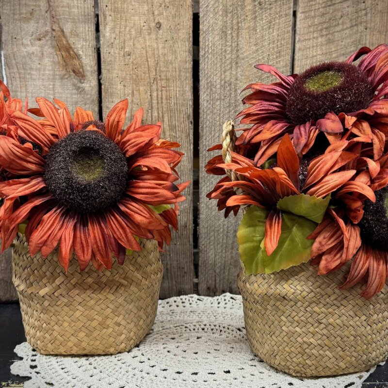 Orange Faux Sunflower Basket
