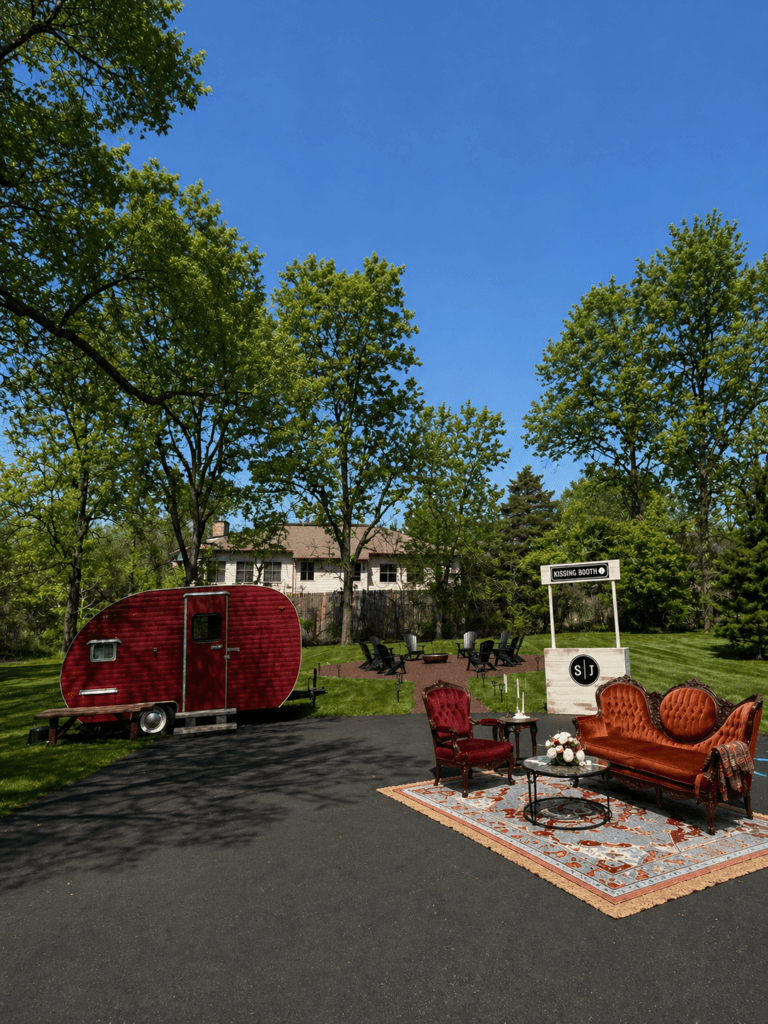 Wedding rental pieces on the grounds of Lochwood Manor, a wedding venue in Pennsylvania
